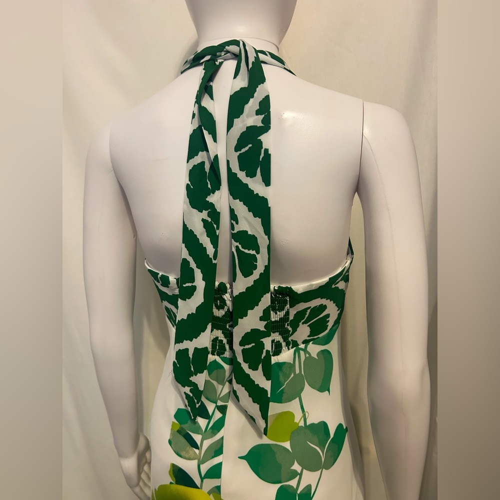 White House Black Market Green Leaf Print Midi Dress Boho Chic Tropical Fairy - Picture 5 of 6
